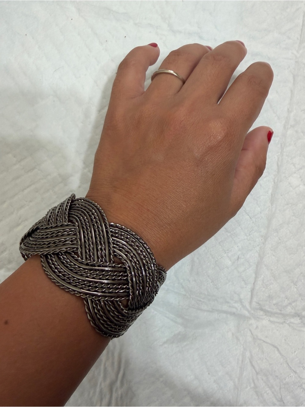 Chunky Braided Silver Cuff Bracelet - Women Jewelry